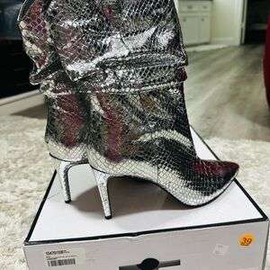 Guess Silver Snakeskin Heeled Boots